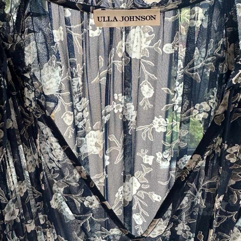 Ulla Johnson - Navy Floral Silk Ruffle Long Sleeve Dress - 4/S - Picture 9 of 9